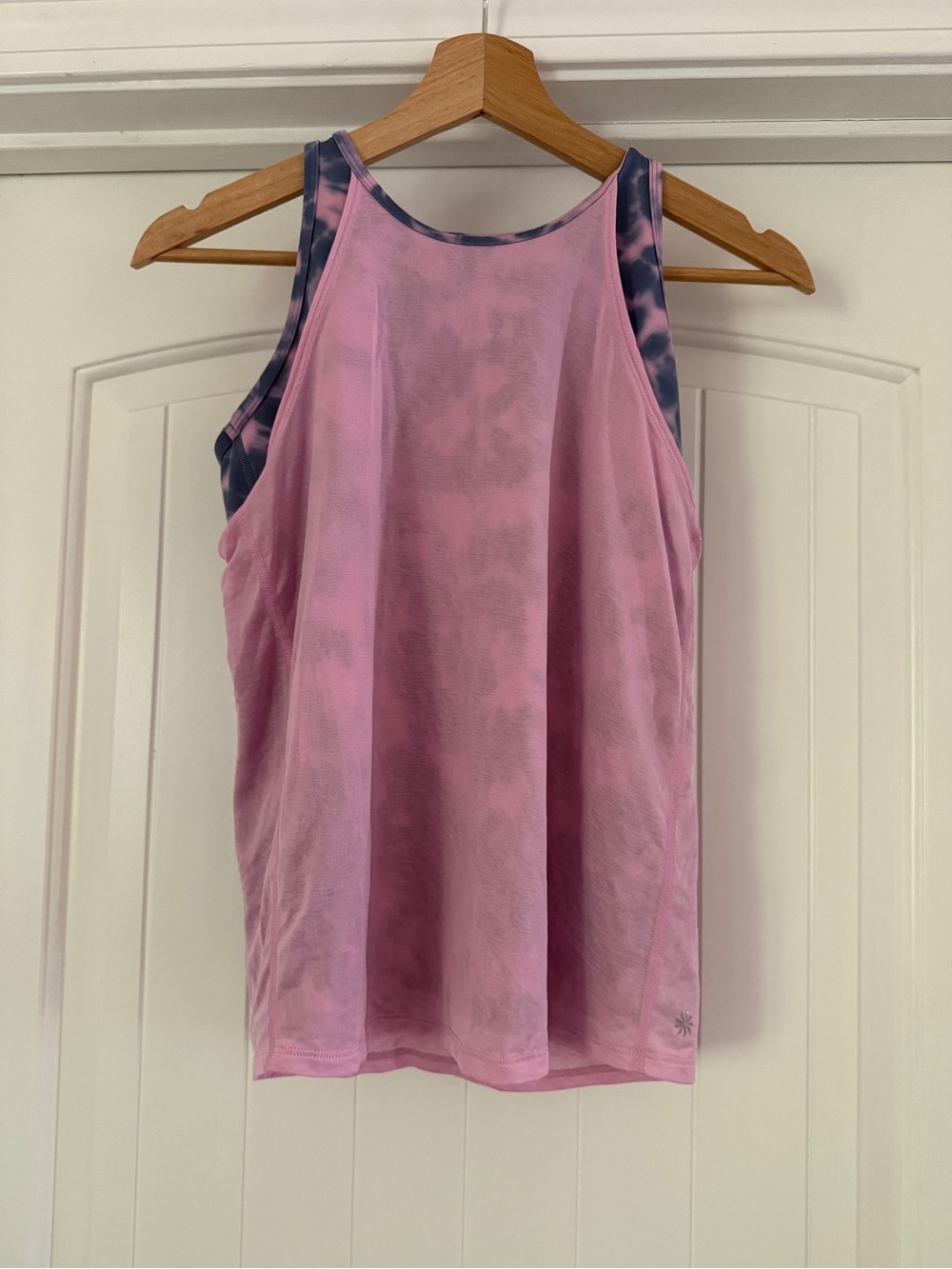 Athleta Pink Tank Top with Navy Tie-Dye Trim